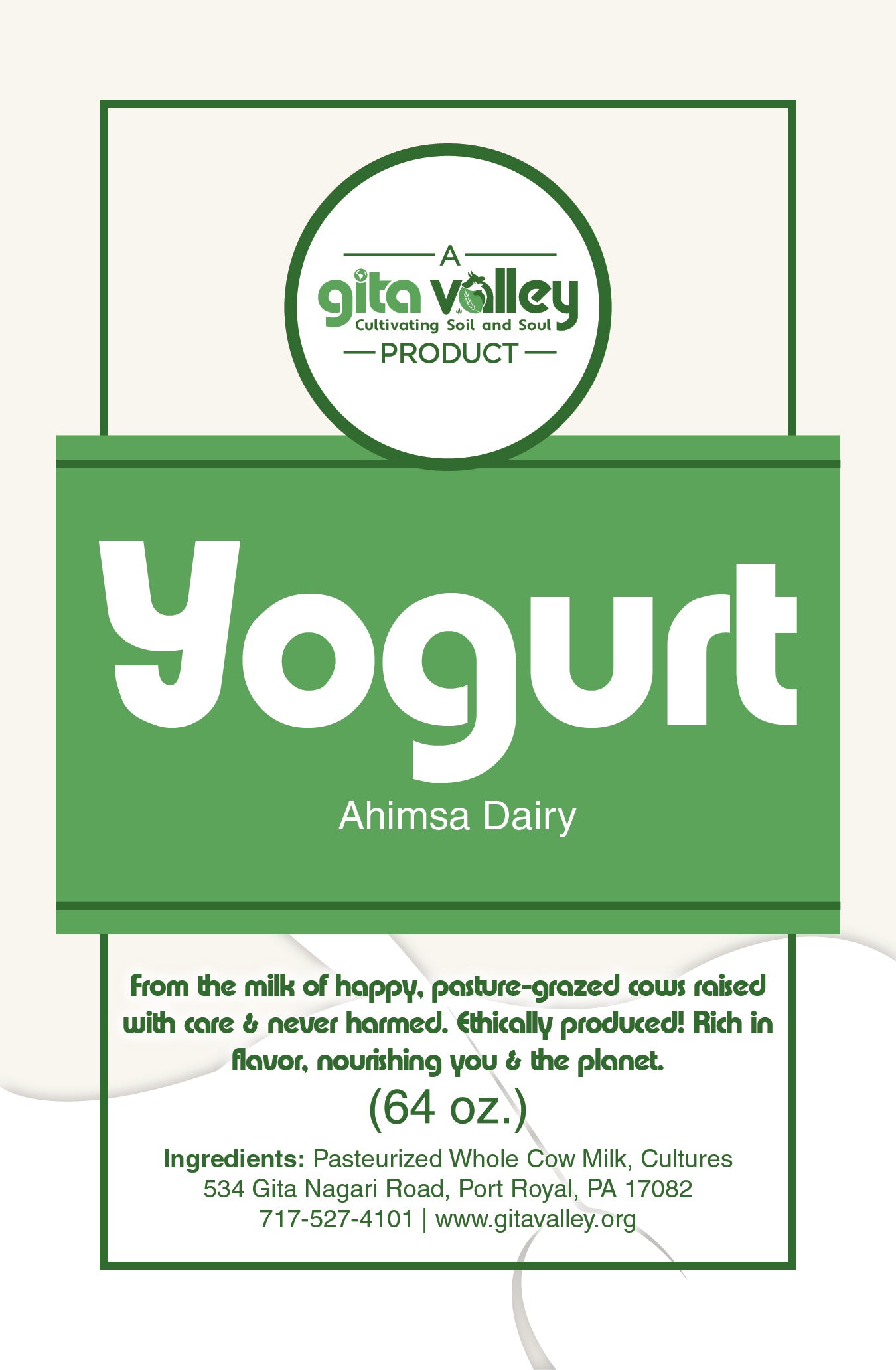 Ahimsa Yogurt — 1/2 gallon